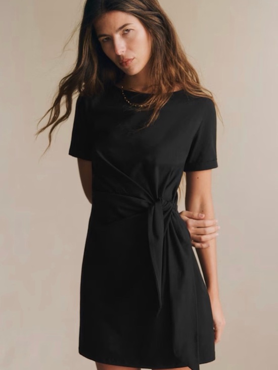 Sezane Dresses & Skirts - Sezane Black robe Pippa courte Short-Sleeve Tie-Waist Mini Dress